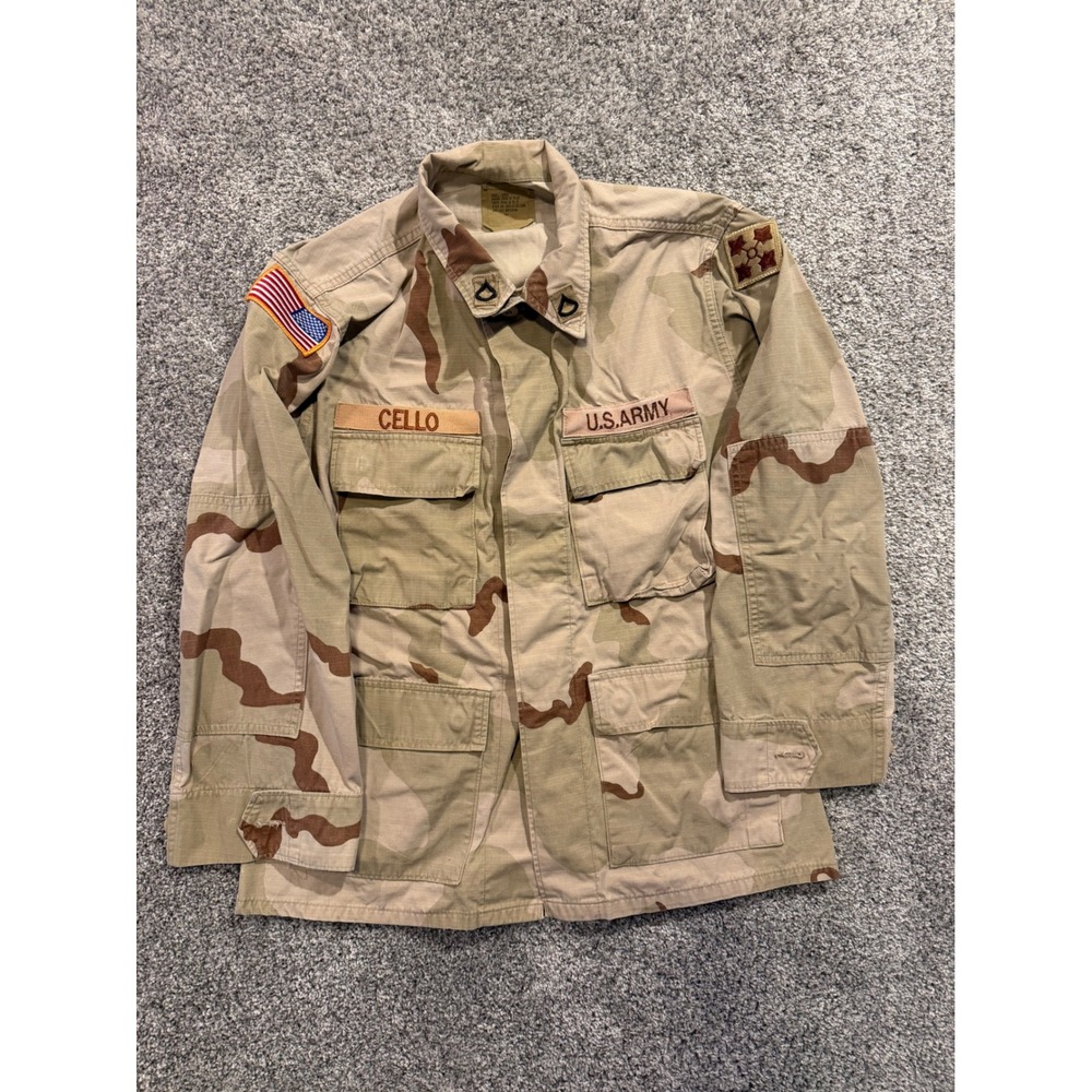 American Apparel Combat Coat Mens Small Tan Desert Camo BDU Jacket Ripstop Army